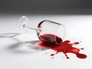 Red Wine Splash and Tipped Glass on Bright White Table – Realistic Spill Illustration
