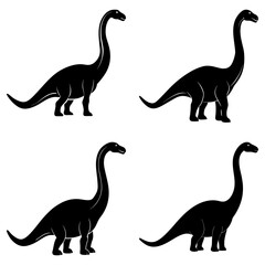 Four black silhouettes of long necked dinosaurs arranged in a two by two grid on white background
