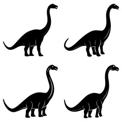 Four silhouette illustrations of a long necked dinosaur in various poses on a white background scene © Love