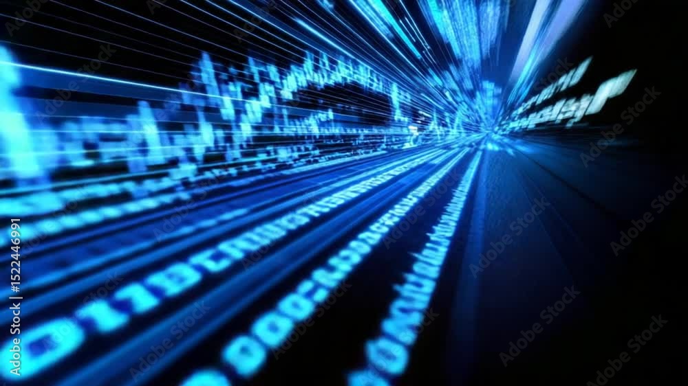 Poster digital data stream animation: high-speed information flow in a networked world