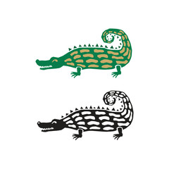 Crocodile silhouette vector illustration. Vector of crocodile design on white background, Black icon crocodile alligator on white background	
