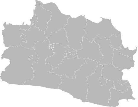 West Java (Jawa Barat), Indonesia &ndash; administrative vector map with city and regency boundaries (Web Mercator projection, PPT-compatible & fully editable)