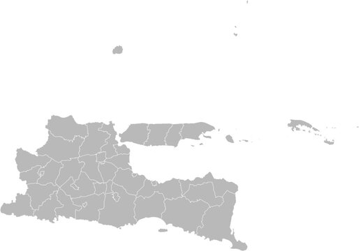 East Java (Jawa Timur), Indonesia &ndash; administrative vector map with city and regency boundaries (Web Mercator projection, PPT-compatible & fully editable)