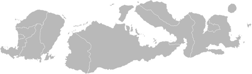 West Nusa Tenggara (Nusa Tenggara Barat), Indonesia – administrative vector map with city and regency boundaries (Web Mercator projection, PPT-compatible & fully editable)