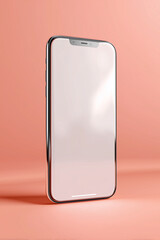 A sleek smartphone standing elegantly against a soft pink backdrop, its blank screen offers limitless possibilities for showcasing your content or app.