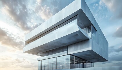 Fototapeta premium Modern architecture of a contemporary building against a cloudy sky.