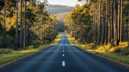 Obraz premium Road trip through forest landscape scenic route drive nature photography travel destination adventure exploring