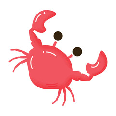 Cute red crab  isolated on transparent background with watercolour texture.  Ocean and sea animal .Shellfish. Crab  icon.  Cartoon flat style. Design element for web. Vector illustration