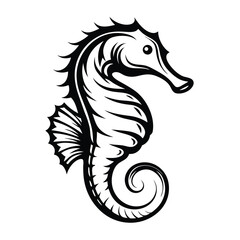 Simple Seahorse in Black and White, Marine Creature, Sea Life, Tattoo Style
