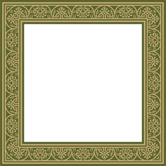 Vector square gold with green border, frame, Pompeii. Rectangle Neopolitan ornament. Art of Ancient Rome. Template for stained glass
