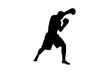 Silhouette of boxer throwing a punch in the ring