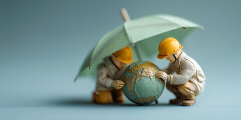 Professional Insurance Advisor Protecting Miniature Earth Beneath Eco Umbrella During World Environment Day Campaign Promotion