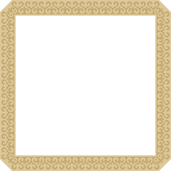 Vector golden square Kazakh national ornament. Ethnic pattern of the peoples of the Great Steppe,
