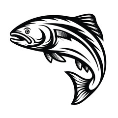 Fish Leaping Silhouette, Swimming Creature in Black and White, Minimalist Style Design