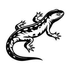 Monochrome Salamander Silhouette, Detailed Reptile Design, Isolated on White Background, Animal Art