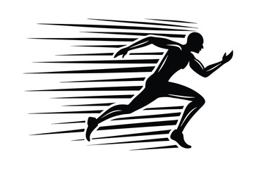 Runner Silhouette in Motion with Speed Lines, Race, Competition, Black on White, Energy