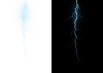 Dramatic lightning strike and thunder overlay with electric storm energy. Powerful weather effect ideal for dramatic nature scenes and designs. Isolated PNG background