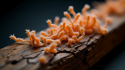 Orange Fungi on Weathered Wood