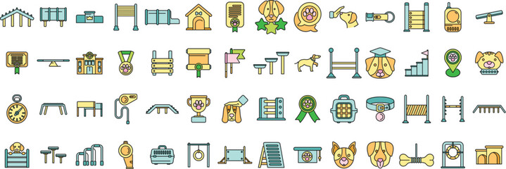 Collection of dog training and agility icons in a linear style
