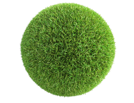 Green grass sphere 3d render isolated on transparent PNG