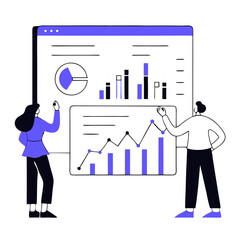 Flat-style vector illustration of People analyzing candlestick charts and Stock market statistics, Stock trading, Economic growth, Business investment, Stock market trends, Technical analysis strategy