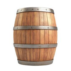 Obraz premium Wooden barrel with metal bands isolated on transparent PNG