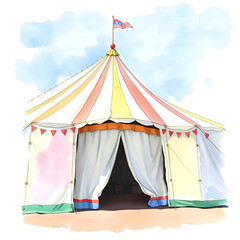Watercolor Circus Tent Traditional Fairground Illustration Blue Sky with Copy Space ai generated ai generative