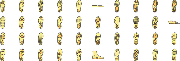 Different types of shoe insoles are displayed, offering various levels of cushioning and support for enhanced comfort while walking