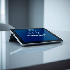 Identity verification request on screen, with copy space on tablet  