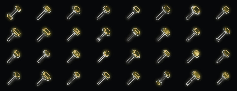 Glowing neon massage tools icons representing various body rollers promoting relaxation, wellness, and self care practices