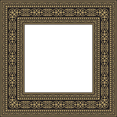 Vector gold with black square Kazakh national ornament. Ethnic pattern of the peoples of the Great Steppe,
