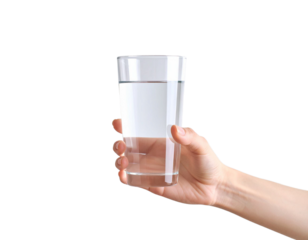 hand holding glass of water on transparent background