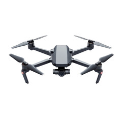 Gray drone high angle view isolated on black background Technology and on transparent background