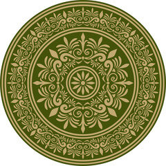 Classic Greek green and gold round ornament. Vector pattern, circle of ancient Hellenes. European border - ring.
