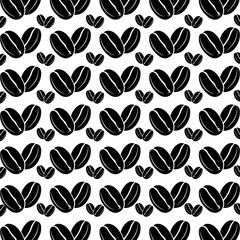 Vector black and white pattern of coffee beans