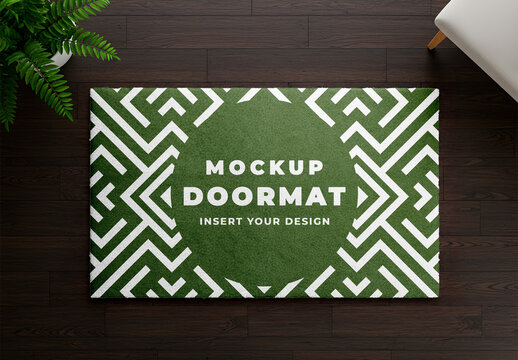 Doormat Mockup on Wooden Floor