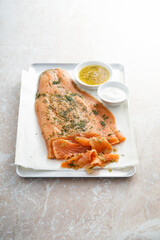Traditional salted salmon with mustard sauce