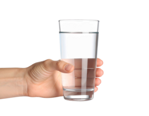 hand holding glass of water on transparent background