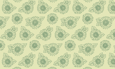Sunflowers pattern linear vector seamless ornament for textile, fabric, interior, ceramic, wallpaper, paper decoration
