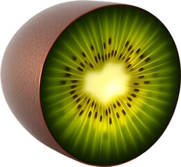 Realistic kiwi gemstone with vivid green tourmaline flesh.