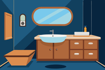 yacht bathroom with polished wood cabinets 