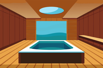 yacht spa room with polished wood walls and stone