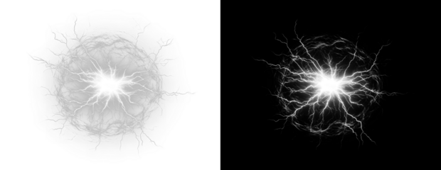 Dramatic lightning strike and thunder overlay with electric storm energy. Powerful weather effect ideal for dramatic nature scenes and designs. Isolated PNG background.	