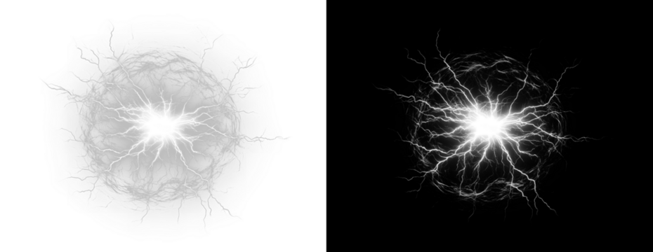 Dramatic lightning strike and thunder overlay with electric storm energy. Powerful weather effect ideal for dramatic nature scenes and designs. Isolated PNG background.	