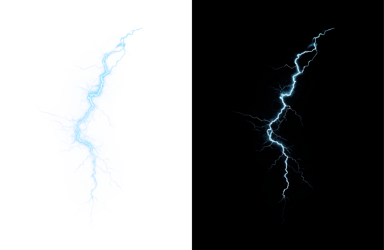 Lightning, storm, thunder, light, flash — explosive PNG storm effect with electric power and thunderbolt. PNG Overlay on transparent background, capturing realistic weather magic and dynamic charge.