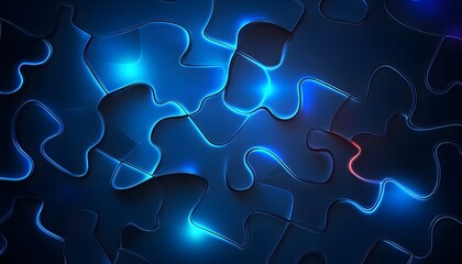 Abstract design of glowing puzzle pieces.