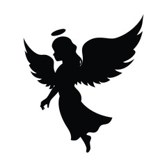 A black angel silhouette Vector design white Background.