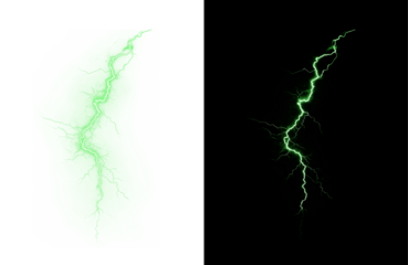 Lightning, green, energy, electric, thunder glowing PNG storm strike with electric spark. PNG Overlay on transparent background, abstract weather effect for nature, power, and climate visuals.
