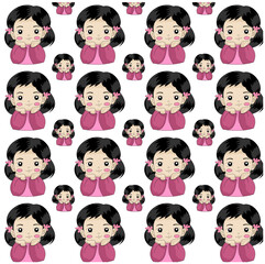 Cute girl cartoon pattern vector