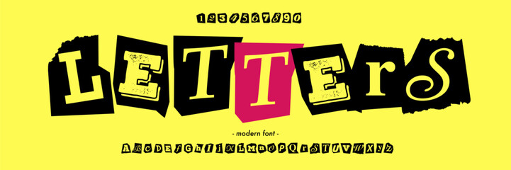 Letter magazine font trendy typography. Cutout alphabet for detective, crive decoration vector